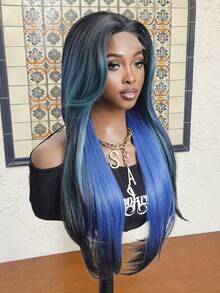 4x2 U型蕾丝假发，长直层次假发，无刘海，24英寸，多种颜色可选，易于佩戴，逼真的合成纤维材质，耐热，自然逼真，适合女孩派对、角色扮演和日常佩戴。