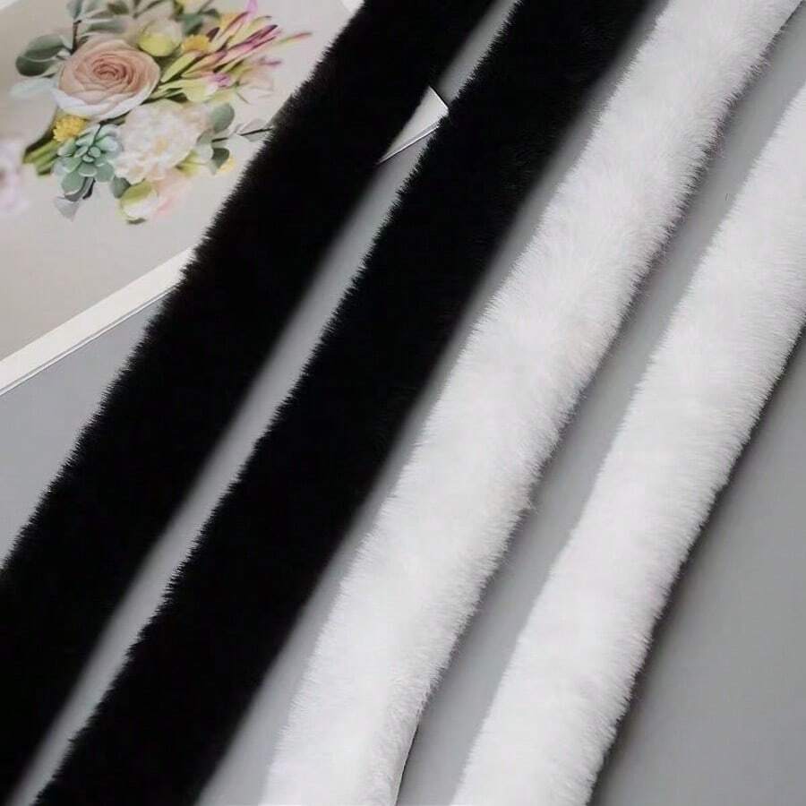Cinta de tela con ribete de piel sintética negra y blanca de 3cm/4.5cm, tiras artificiales esponjosas de conejo, encaje para manualidades, costura, adornos, suministros DIY, para sombreros, zapatos, ropa de vacaciones, decoración de árboles de Navidad - M - Ver 1