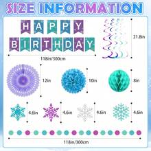 17 Pcs Winter Wonderland Drations Kit, Blue Purple Teal Hanging Snowflake Ornamen, Happy Birthday Banner, Paper Fans, Pompoms Set For Girls 1st 2nd 3rd 4th 5th Frozen Themed Birthday Supplies - 杏色 - 查看 2
