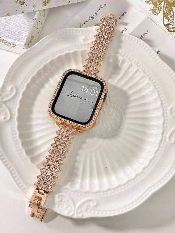 Rose Gold Color Crystal Diamond Jewelry Luxury Bling Bling Shiny Diamond Watch Band Compatible With Apple Watch Series 1 2 3 4 5 6 SE, 38mm 40mm 41mm 42mm 44mm 45mm 46mm 49mm, New Year, Valentine's Day Gift For Boyfriend, Girlfriend, Family