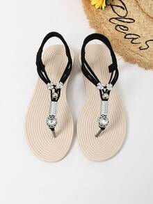 Women's Summer New Solid Color Handmade Beaded Flat Sandals, Bohemian Style Fashion Versatile Comfortable Casual Sandals,Flip Flops - Black - View 7