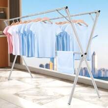 Tendedero Plegable para Ropa 130-200cm Tendedero Plegable Retráctil Tubería Reforzada Portátil Tendedero Ajustable con 30 Ganchos Ahorra Espacio para Interior Exterior - 2M/78'' - Ver 6