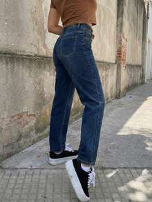 女士休闲修身牛仔裤，长款，蓝色，拉链闭合，无弹力面料 - 藍色 - 查看 5