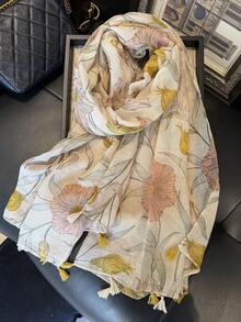 1条印花优雅涤纶围巾/披肩，可作头巾使用，适合春季、秋季、冬季、旅行和防晒。