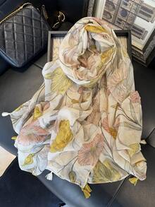 1条印花优雅涤纶围巾/披肩，可作头巾使用，适合春季、秋季、冬季、旅行和防晒。