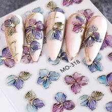 Purple Golden Flower Nail Stickers - 3D Embossed Purple Floral Nail Art - Golden Foil Dried Flower Leaf Spring Summer Nail Decals - Easy To Apply - Suitable For Nail Design - Multicolor - View 7
