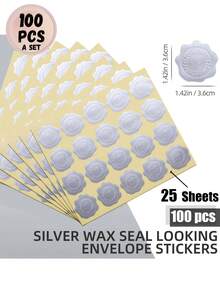 25/100pcs Embossed Stickers, Heart-Shaped Embossing, Realistic Wax Seal Stickers, Embossed Stickers, Party Invitation Stickers, Gift Bag Stickers, Envelope Stickers, Popular Items - Silver - View 7