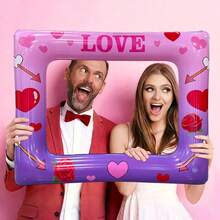 1个PVC创意心形相框，手持充气相框，节日装饰，派对/婚礼装饰道具，礼品 - 彩色 - 查看 6