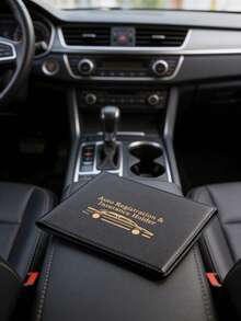 PU Car Registration & Insurance Holder – Black Durable Black Folder With Gold Car Design, Multiple Card Slots, , Ideal For Driver's License, Vehicle ID & Motorcycle Documents,Stylish Accessory