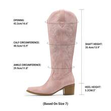 Womens Cowboy Boots Western Comfortable Chunky Heel Square Toe Fashionable Vintage Embroidered Cowgirl Knee High Boots - 粉色 - 查看 5