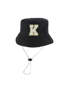 1顶婴儿/幼儿/儿童A-Z字母刺绣防晒渔夫帽，可调节男女通用户外休闲遮阳帽 - 黑色 - 查看 7