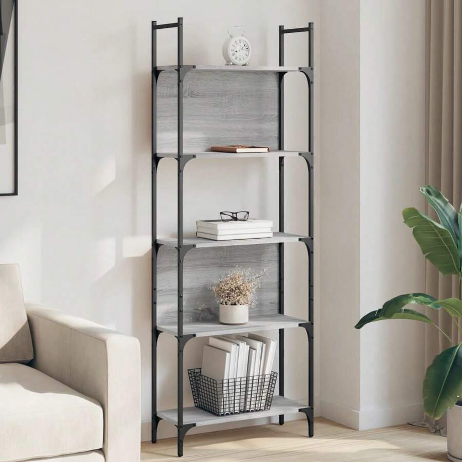 Libreria vidaXL a 5 livelli, colore grigio, dimensioni 60,5x24x166,5 cm. - Grigio - Visualizzare 1