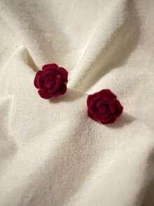 1 Pair Retro Elegant Rose Flower Flocked Stud Earrings, Suitable For Teenage Girls Everyday And Festivals - Flowers - View 3
