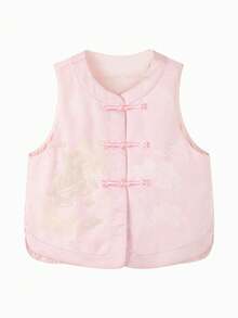 mini bala 女童加厚背心，甜美中国风刺绣，柔软保暖外套，2026春季系列 - 白紅色 - 查看 4