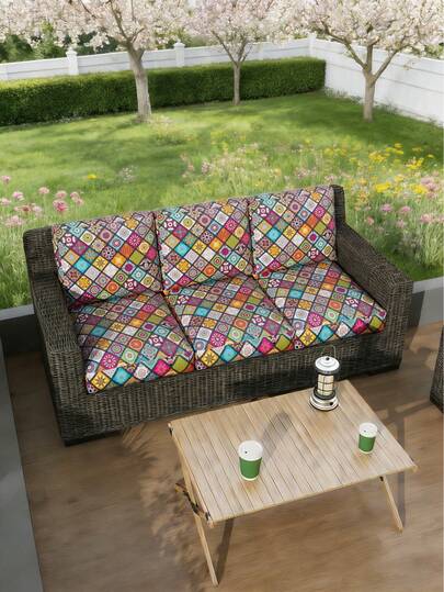 1pc Bohemian Style Digital Print Stretch Sofa Seat Cushion Cover, High Elasticity Dust-Proof Washable, Suitable For Indoor/Outdoor, Living Room, Bedroom, Modern Decor