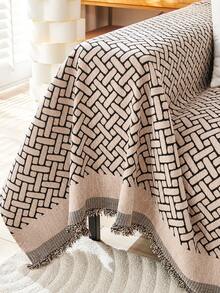 1pc Solid Color Sofa Towel Cover, Chenille Tasseled Sofa Slipcover Suitable For Living Room, Bedroom, Office, Home Decor, For 1/2/3/4 Seater Sofas - Coffee Brown - View 6