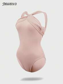 balletto High Elasticity Nylon Dance Leotard For Women, Halter Neck With Mesh Panels, Ballet Dance Wear For Practice, Adult High Cut Style For Performance & Gymnastics - Pink - View 14