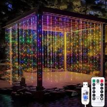 Luces de cortina LED con 8 modos, alimentadas por USB, luces de ambiente para boda, Año Nuevo, Día de San Valentín, dormitorio, sala de estar, decoración de pared, cumpleaños, fiesta, decoración de ventana interior (control remoto no incluido con batería) - Luz de cortina USB - Ver 16