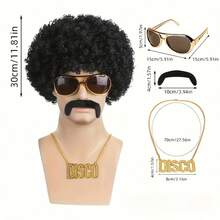 Hippie Explosive Head Wig And Glasses Peace Necklace Set Halloween Hippie Theme Party - Multicolor - View 2