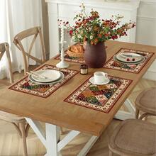 2/4/6/8件装几何图案波西米亚风亚麻餐垫，长方形编织厨房餐桌垫，适用于餐厅、派对、家居装饰 - 彩色 - 查看 2