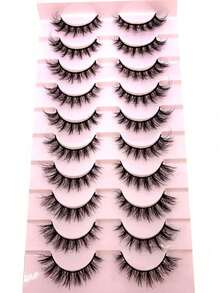 10 Pairs 3D Faux Mink Dramatic Volume Eyelashes, Thick Long Thin Natural Mink Lash Set, Short Full Natural False Eyelashes, Fluffy Lashes - Black - View 5