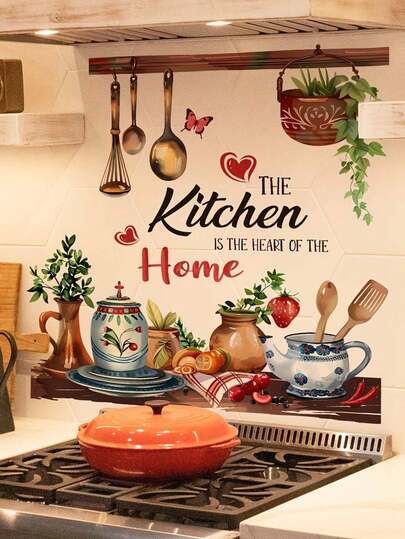 1 st väggdekal med engelsk text i köket, väggdekor med heminredning för restaurang, kök