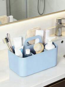 带提手塑料收纳盒，办公塑料收纳盒，便携式塑料收纳盒，适用于清洁用品、浴室用品、化妆品、美术用品、工艺品、文具、教室和办公室收纳整理，手持式收纳盒 - 彩色 - 查看 7