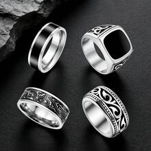 4枚男士不锈钢复古钢印戒指，自行车戒指套装，粉色拇指凯尔特风格戒指，可旋转抛光边缘戒指，男士珠宝礼物 - 4件組戒指 - 查看 9