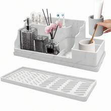 Marble Bathroom Countertop Organizer - Detachable 7 Slots Kids Electric Toothbrush And Toothpaste Holde Drainage For Bathroom Accessories Organization Counter Vanity Storage, Grey - Grey - View 6
