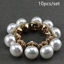 10-Piece Set Of Elegant Round Pearl Buttons- Seamless, Anti-Exposure Collar And Bra Buttons, Suitable For Shirts And Cardigans- White/Black - 白色 - 查看 6
