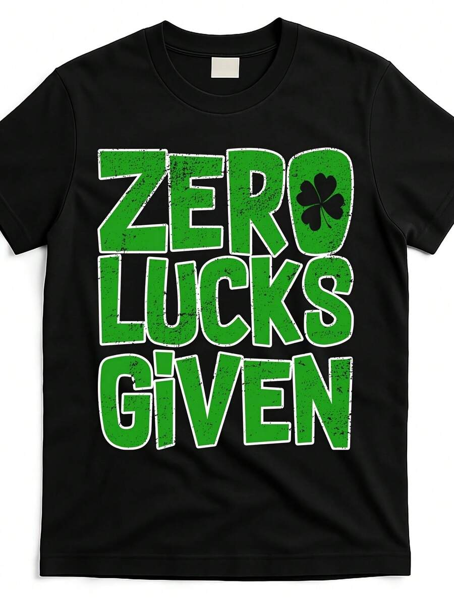 "Zero Luck" T-Shirt For St. Patrick's Day_zlgs392-At_black_product_image Men's Quick-Drying Sports T-Shirt, Casual Short Sleeve, Ideal For Gym Training, Running, Outdoor Fitness And Streetwear Style - 黑色 - 查看 1