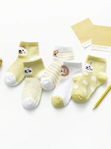 5 Pairs Kids Cute Cartoon Animal Head Mesh Thin Ankle Socks, Spring/Summer - Multicolor - View 6