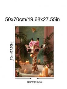 1幅异想天开的长颈鹿浴室艺术画，独特的浴缸墙面装饰，充满想象力的动物海报，可爱的丛林主题礼物，送给朋友的理想礼物，卧室艺术，客厅装饰，办公室装饰，浴室装饰，墙面艺术，墙面装饰，家居装饰，房间装饰，帆布墙画，海报，带框墙画，多种画框可选 - 彩色 - 查看 13