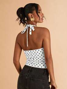 1 Piece White Polka Dot Tie Detail Halter Top, Sexy Chic Backless Open Back Crop Top For Women, Perfect For Party, Date Night And Vacation - 白色 - 查看 5