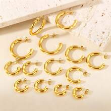 3对14K镀金女士耳环套装（15毫米/18毫米/20毫米），精致C形环耳环/时尚简约女士耳环套装，情人节女士礼物，防过敏首饰，优雅高贵 - 彩色 - 查看 5