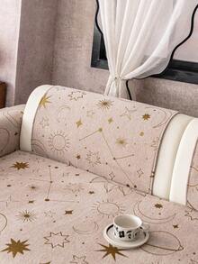 1pc Gold Star & Moon Chenille Sofa Cushion, Minimalist Starry Pattern Sofa Cover, Anti-Slip & Anti-Scratch Sofa Protector, Holiday Decor & Home Decoration, Suitable For 1/2/3/4 Seater Sofa With Armrest - Khaki - View 7