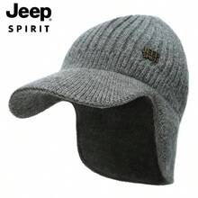 Jeep Autumn/Winter Neck Warmer Hat, Knitted Thick Warm Beanie Hat With Ear Flaps, Outdoor Cap - Black - View 7
