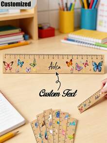 Custom Wooden Ruler With Personalized Print - Ideal For School And Home - Perfect First Day Of School Gift, First Day Of School Supplies|Customizable Ruler|Durable Wooden Ruler - Multicolor - View 2