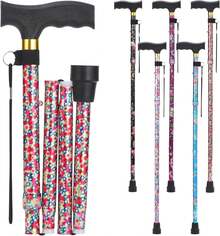 Bastón de caminar para mujeres y hombres, plegable, ligero, elegante y plegable, bastón plegable |   bastones para personas mayores y adultos con cómodo mango en T - estampado de flores - Ver 1