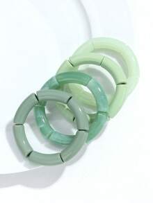 一套4条时尚波西米亚风彩色亚克力竹节管可伸缩弹力手链，适合女性日常佩戴，礼品