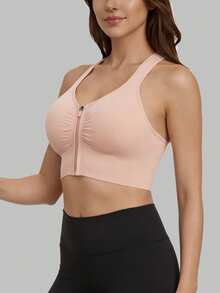 Women's Sports Bra, Padded, Medium Support, Criss-Cross Back Design, Suitable For High-Intensity Gym Workouts Spring - Pink - View 4