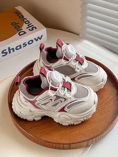 1 Pair Unisex Kids Breathable Mesh Soft Bottom Anti-Slip Sports Shoes, Versatile Casual Outdoor Running Sneakers, Suitable For Toddlers, Easy On/Off With Rotary Buckle, Fit For Spring, Summer, Autumn, Winter