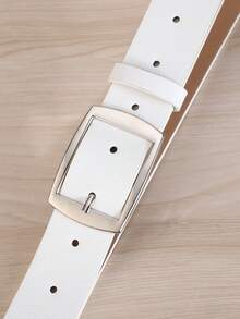 1 pieza Cinturón blanco para hombre con hebilla cuadrada, de piel sintética, estilo casual de moda - Blanco - Ver 3