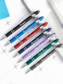 Customized Text/Logo Metal Push Button Pen, Aluminum Barrel Pen, Stylus Ballpoint Pen, Handwriting Touch Screen Pen, Thoughtful Gift For Family, Friends, Teachers, Parents, Colleagues, Great For Back To School, Graduation Season - Multicolor - View 3
