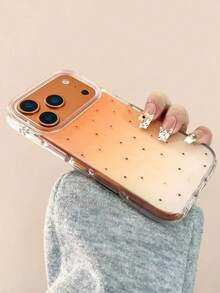 Gradient Orange Star Design Minimalist Korean Style Phone Case Compatible With IPhone 17 Pro Max, 16 Pro, 15 Pro, 14, 13, 15, Silicone Full Coverage Luxury Feeling - Orange - View 3