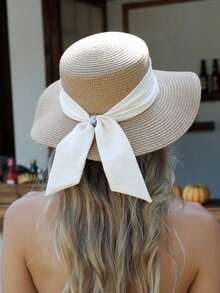 女士宽檐 UPF 50+ 防晒帽，可折叠卷边夏季沙滩帽 - 彩色 - 查看 3