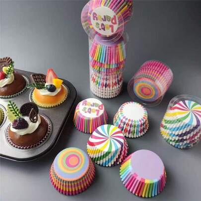100pcs/Pack Colorful Rainbow PVC Cupcake Liners, Beautiful Colors And Materials, Disposable Rainbow Cake/Pastry Cups Suitable For Home Baking, Birthday Parties, Weddings And Other Occasions