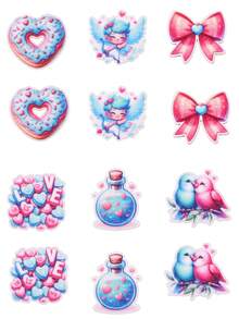 12Pcs Valentine Hair Clips Pack Heart Rose Pearl Ins Style