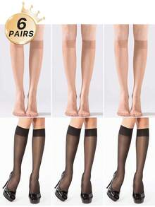 3/6/10 Pairs Women Apricot & Black 15D Knee High Stockings, Anti-Snag, Core-Spun, Sexy, Ultra-Thin, Ultra-Sheer, Versatile Thigh High Socks, Suitable For Work, Party, Gift, Fall, Cozy