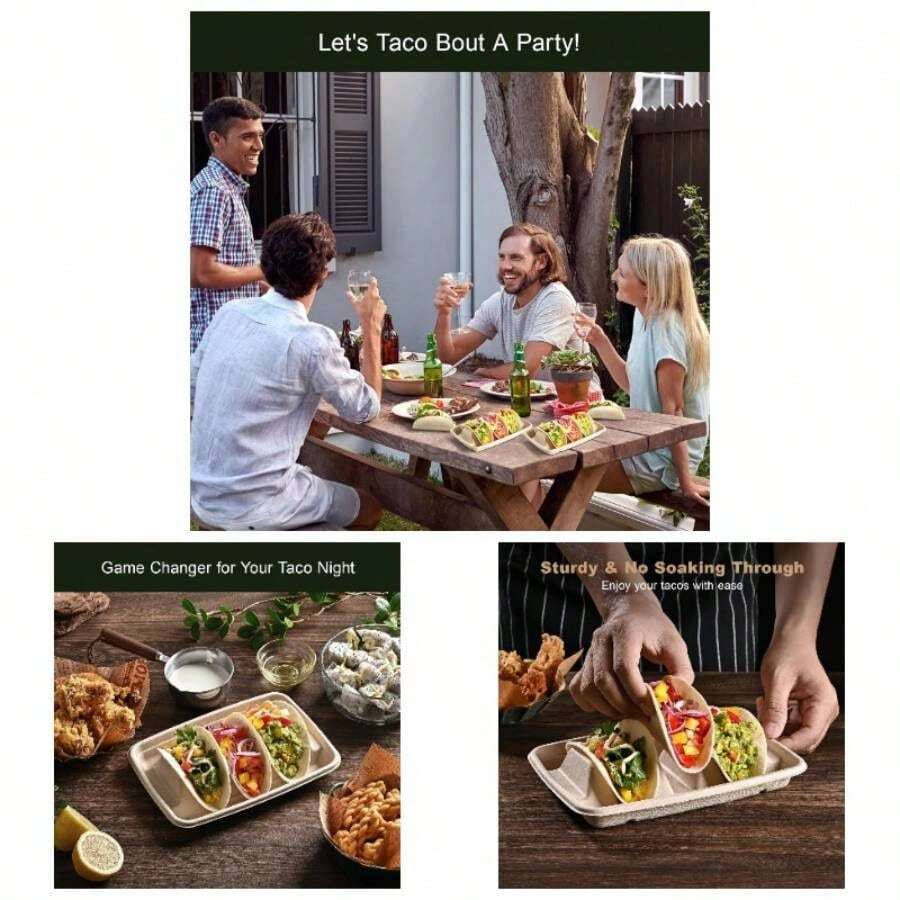 24PCS Disposable Taco Holders Party, Premium Paper Taco Plates With 3 Dividers, Tacos Holder Tray Taco Tuesday Bar Serving Set, Decorations Supplies - 24 Pcs - 查看 1